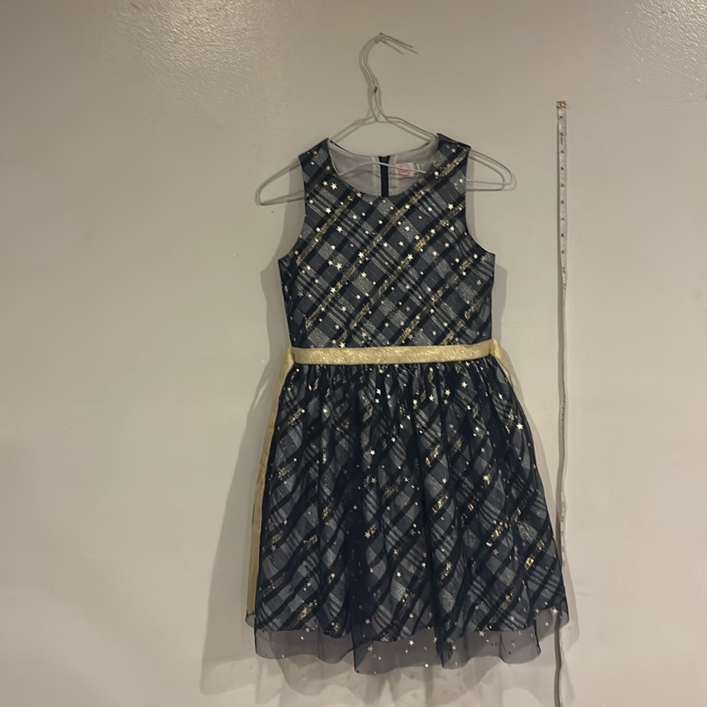 Wonder Nation Plaid Star Tulle Dress Girls size 10 Navy Blue